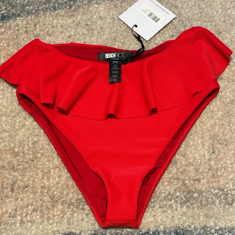 Beach Riot Red Ruffled High-Waist Bikini Bottom - Picture 5 of 7